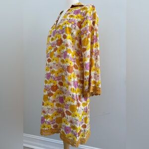 Olivia James The Label Floral Golden Yellow Lace Trim Midi Dress Small